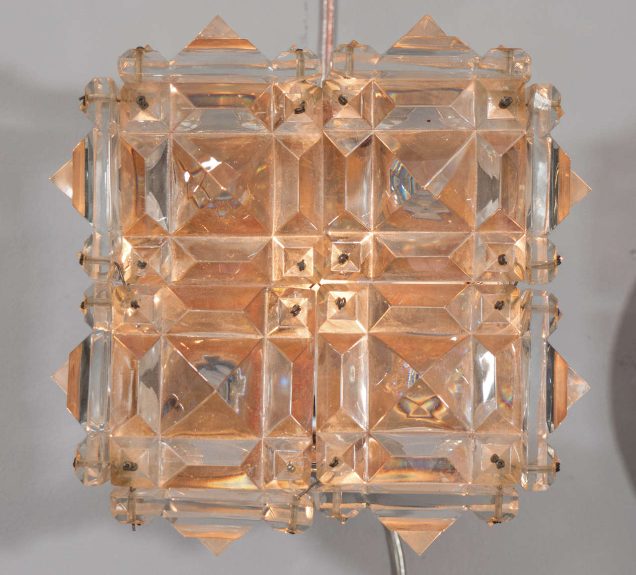 Vintage Kinkeldey cut crystal flush mount ceiling lights, 1960s, Germany. Four available.