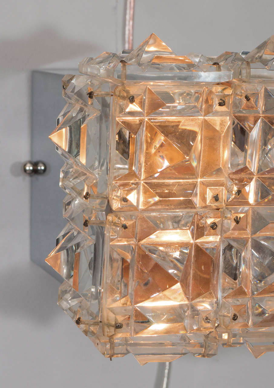 Vintage Kinkeldey Cut Crystal Flush Mount Ceiling Lights, 1960s, Germany In Excellent Condition In New York, NY