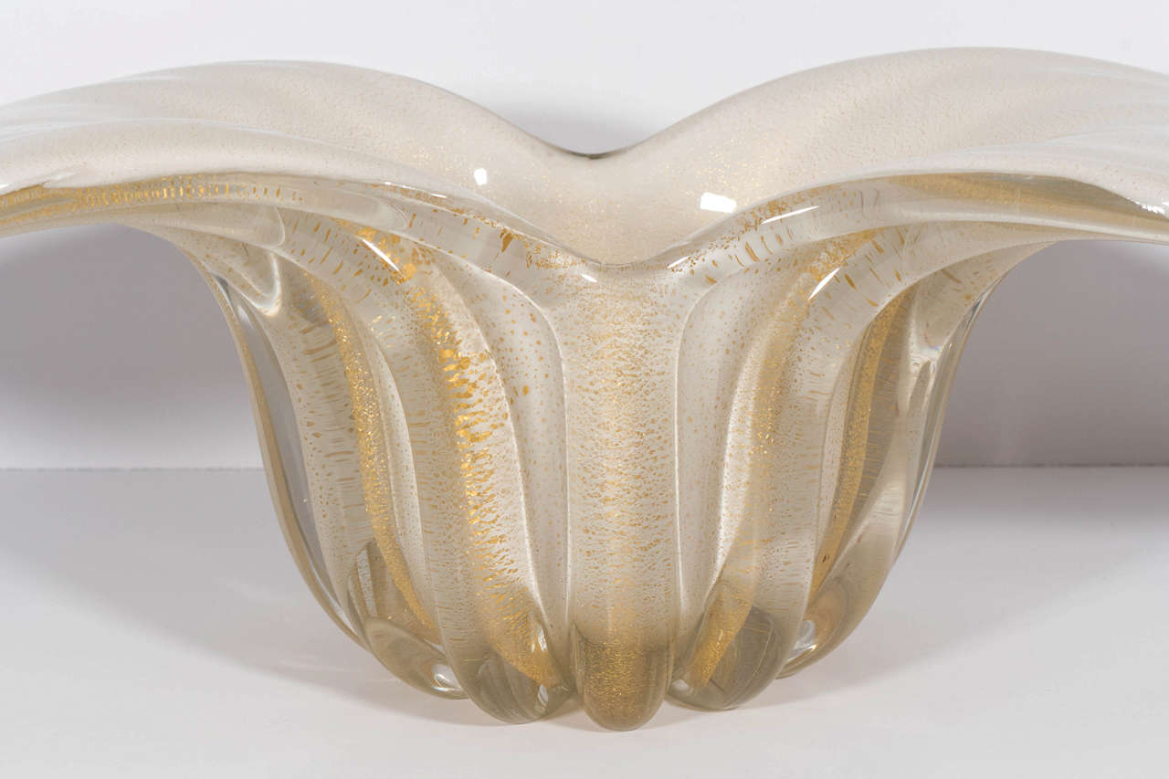 Mid-Century Modern Vintage Barovier Glass Bowl with Gold Dust