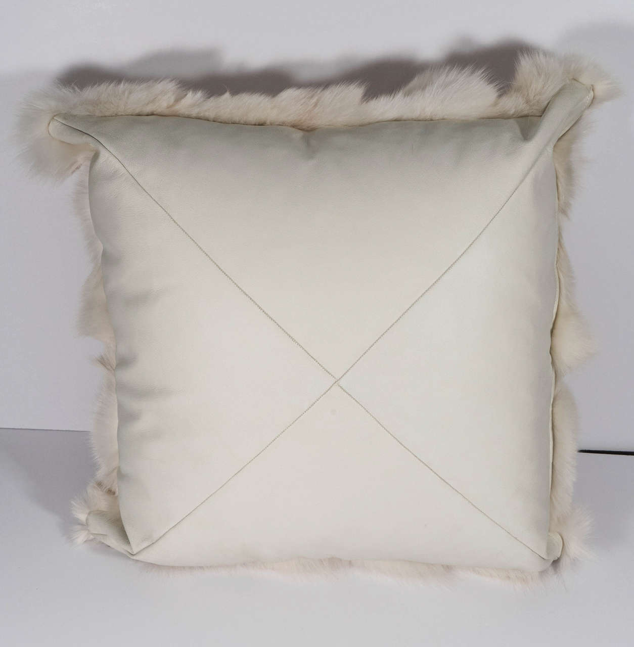 American White Fox Pillow with White Leather Backing For Sale