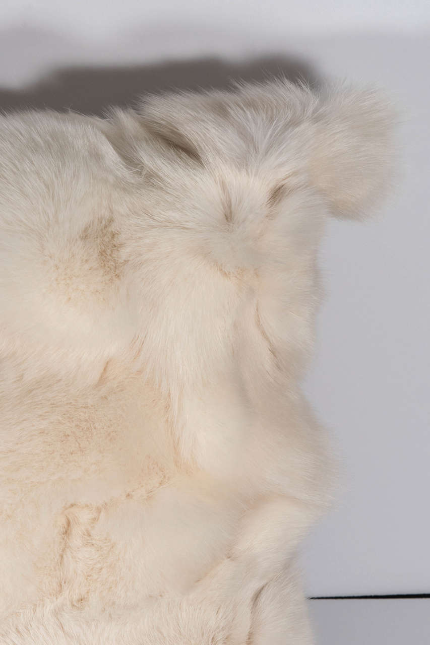 Modern White Fox Pillow with White Leather Backing For Sale