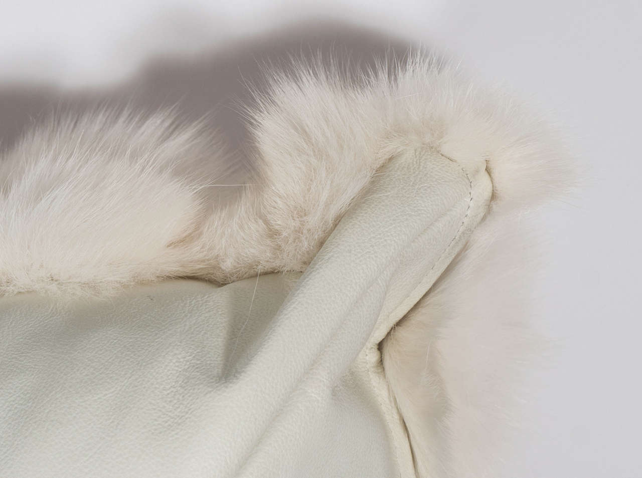 Contemporary White Fox Pillow with White Leather Backing For Sale