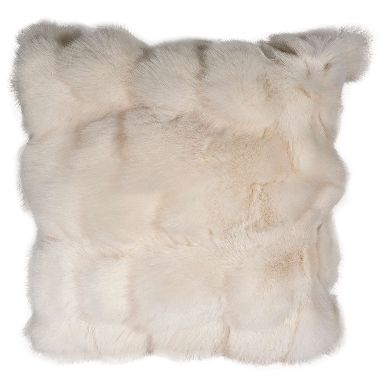 White Fox Pillow with White Leather Backing For Sale