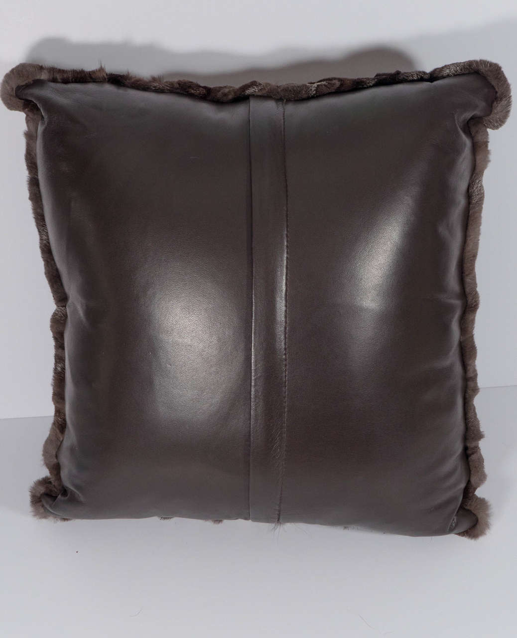 Fur Genuine Sheared Silver Fox over Dyed Brown Fox Pillow, Leather Backing