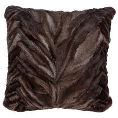 Genuine Sheared Silver Fox over Dyed Brown Fox Pillow, Leather Backing