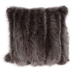 Genuine Grey Fox and Leather Pillow