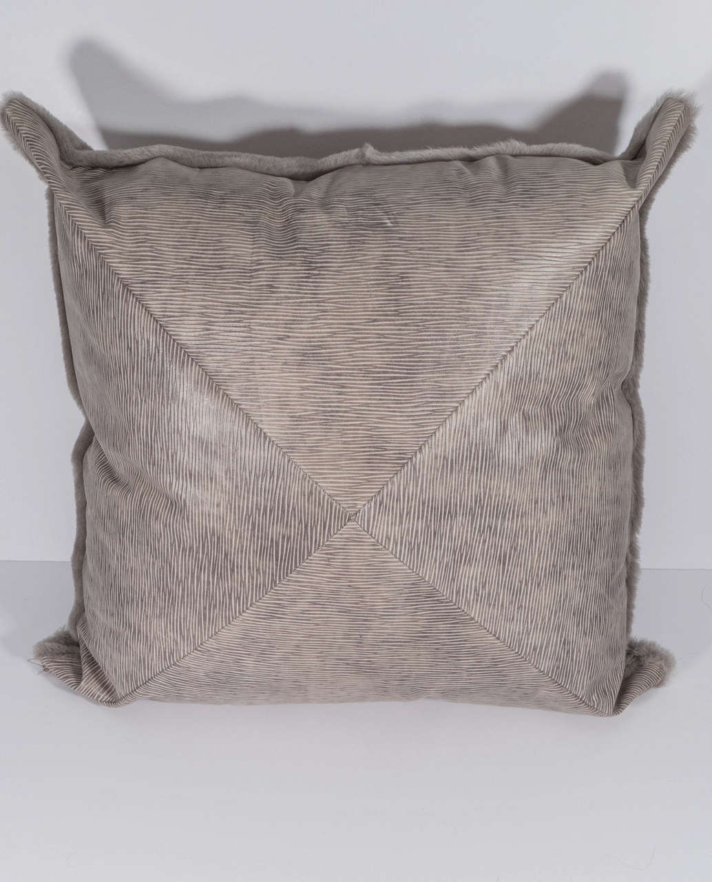 Contemporary Genuine Sheared Goatskin Pillow with Leather Backing