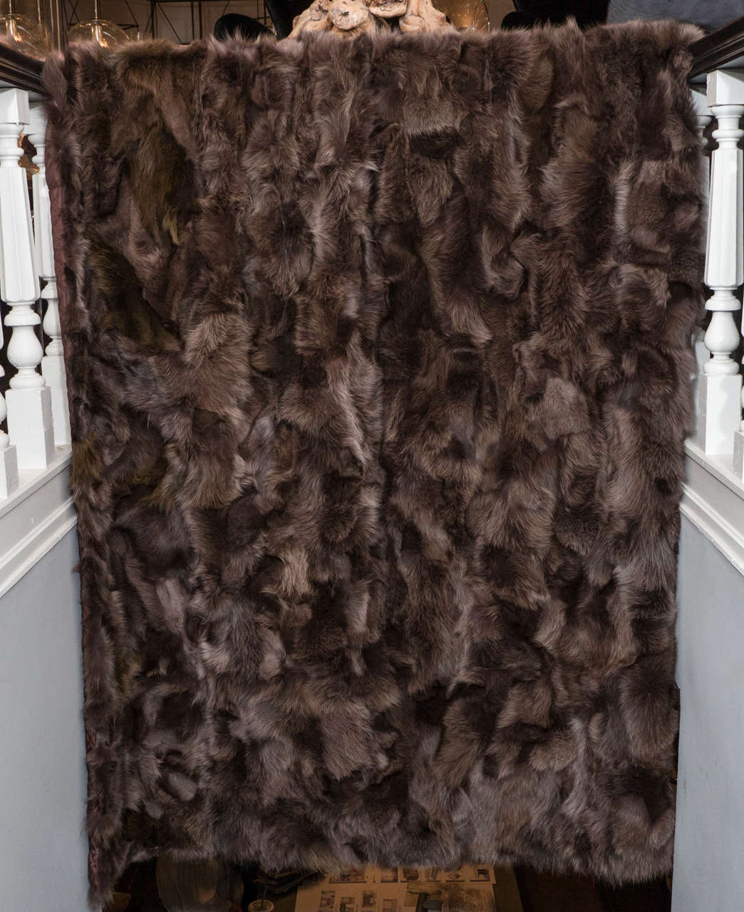 Genuine Brown Fox Throw with Quilted Satin Lining