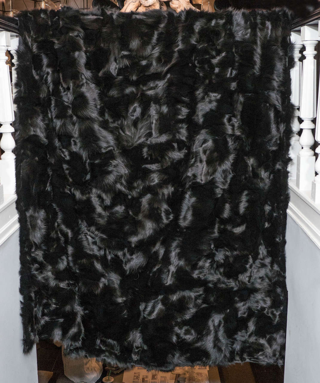 Genuine Black Fox Blanket with Black Quilted Satin Lining
