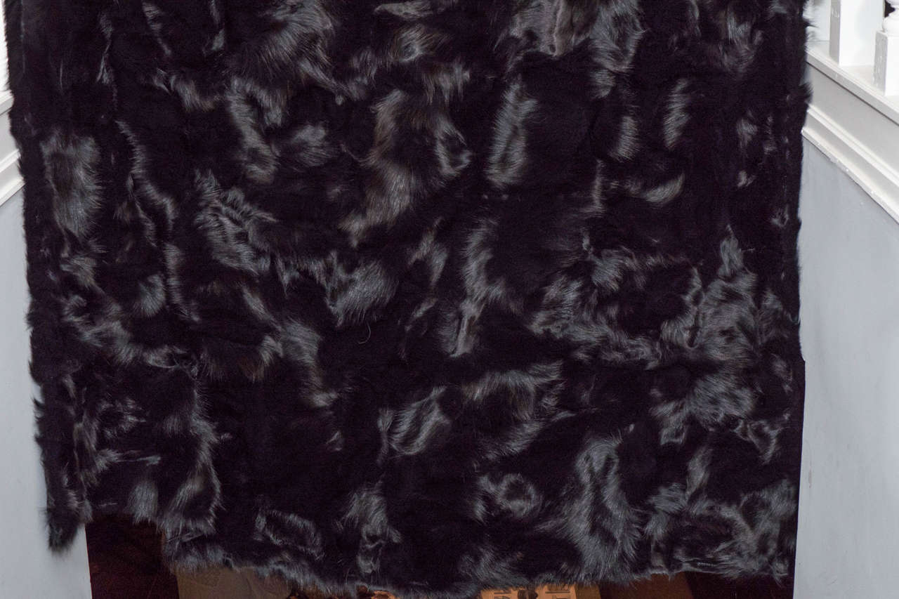 Polish Genuine Black Fox Blanket with Black Quilted Satin Lining