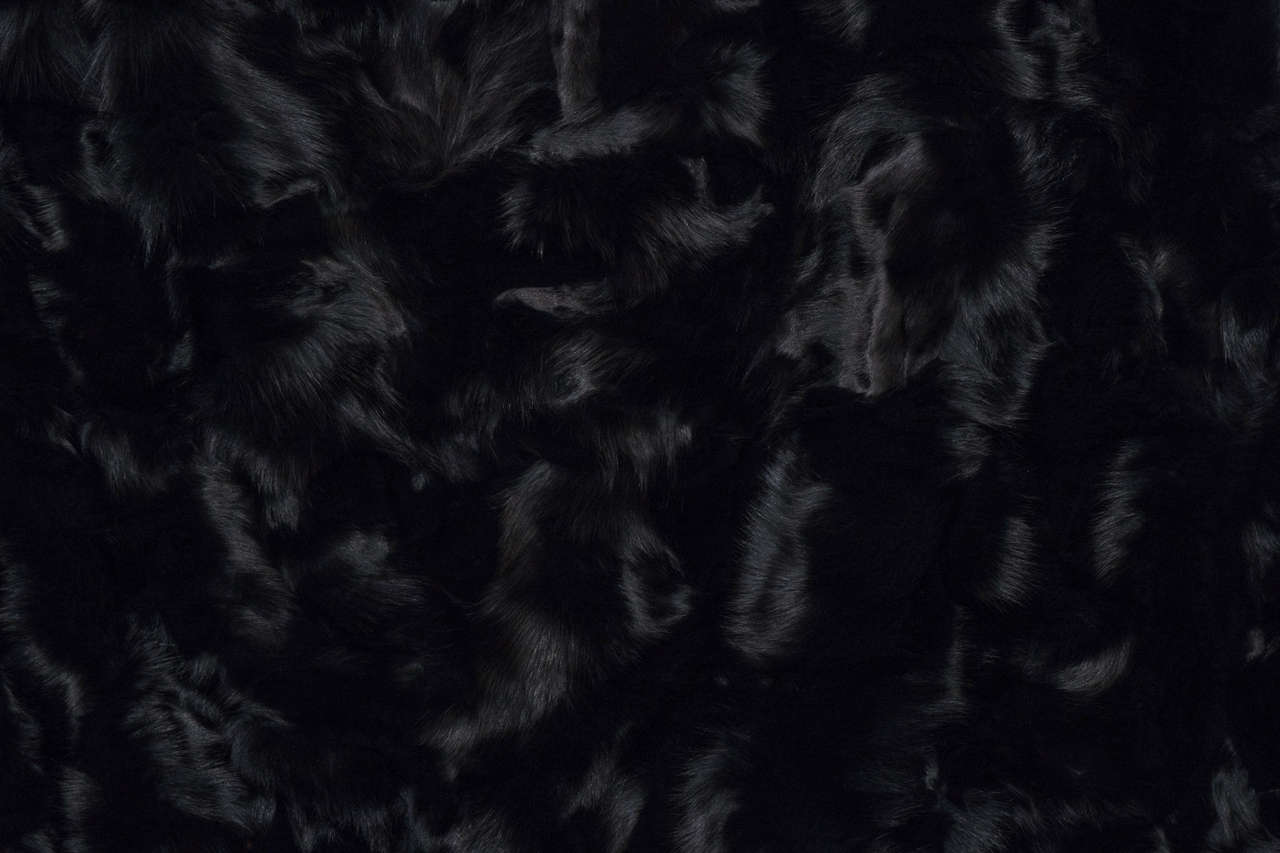 Genuine Black Fox Blanket with Black Quilted Satin Lining In Excellent Condition In New York, NY