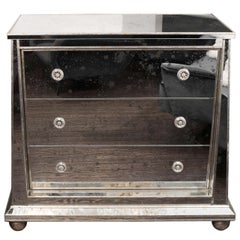  Custom Ball Foot Mirrored Commode with Silver Leaf Trim