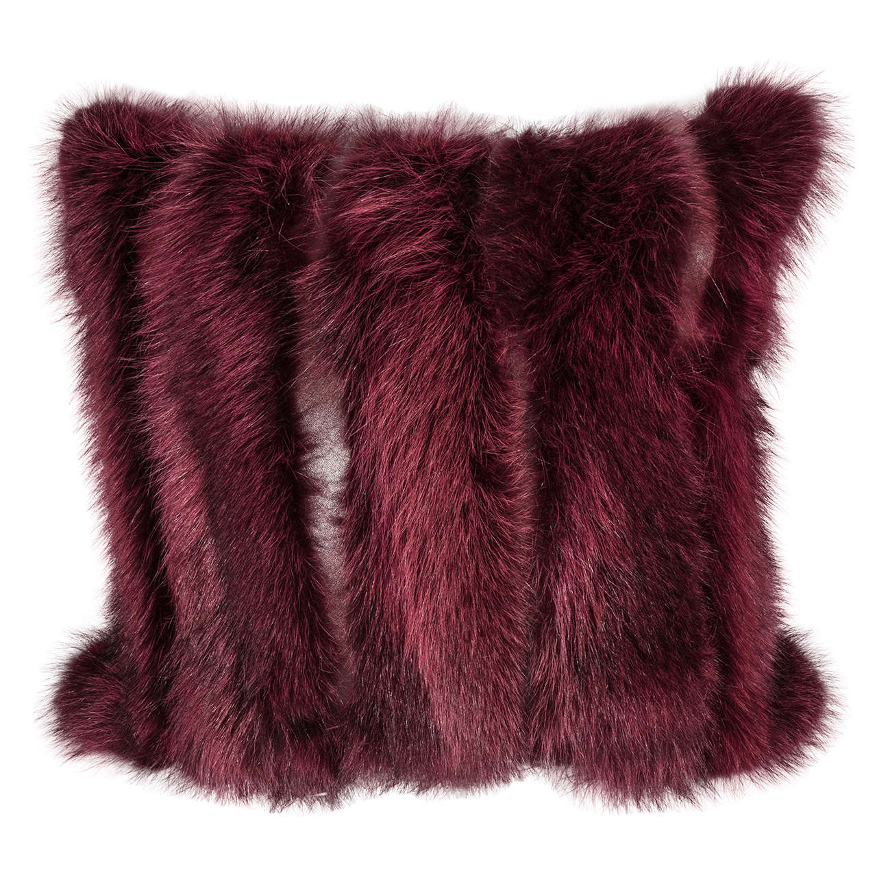 Genuine Fox Pillow in Burgundy with Leather Strips For Sale at 1stdibs