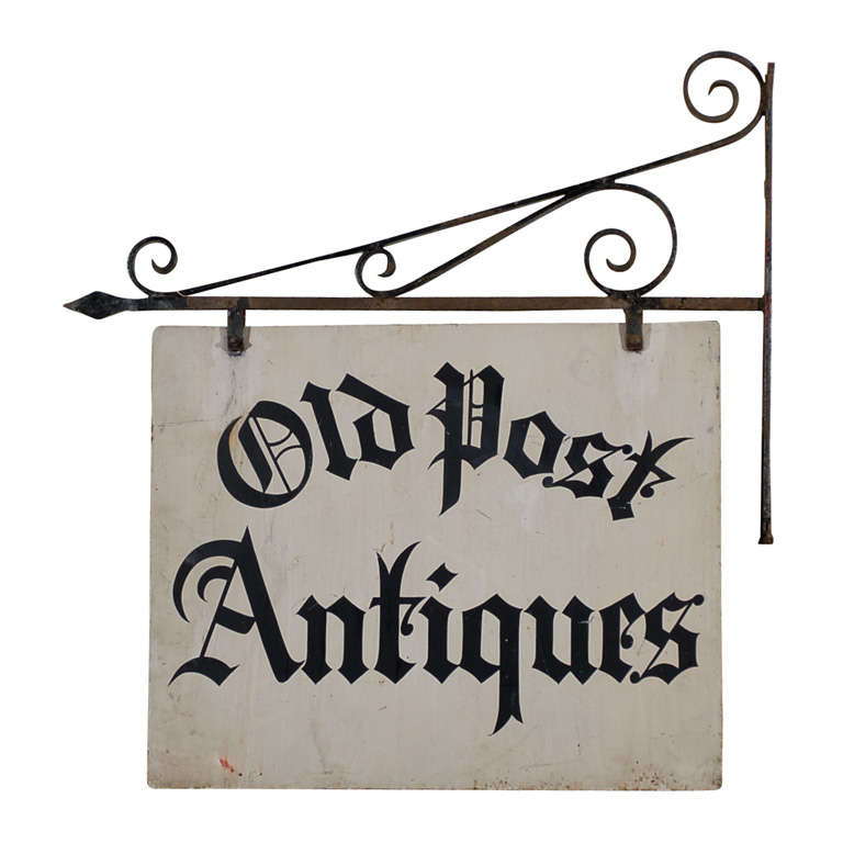 Antique Iron 'Old Post Antiques' Sign For Sale