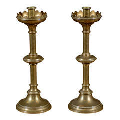 19th Century Pair of Solid Brass Church Candlesticks