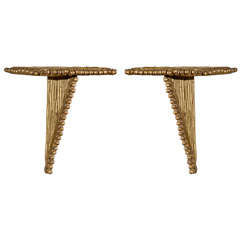 Pair of 22KT Gold Hand Gilded Wall-Bracket made of Poplar Bark & Acorns