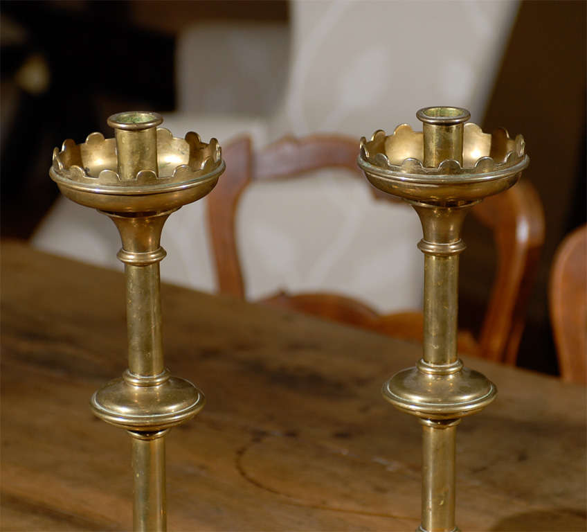 19th Century Pair of Solid Brass Church Candlesticks at 1stdibs
