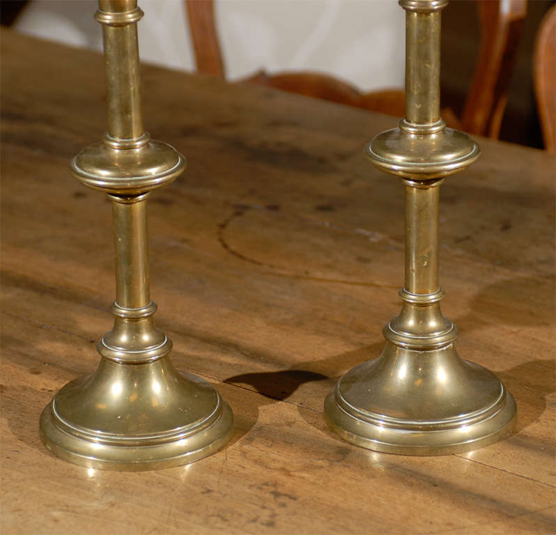 19th Century Pair of Solid Brass Church Candlesticks at 1stdibs