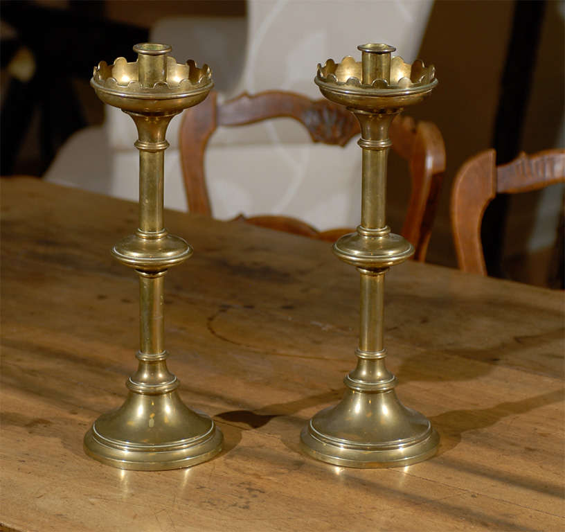 19th Century Pair of Solid Brass Church Candlesticks at 1stdibs