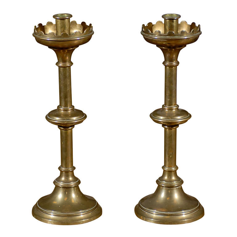 19th Century Pair of Solid Brass Church Candlesticks at 1stDibs