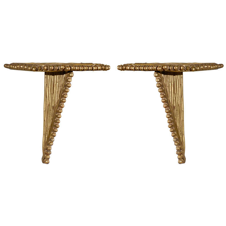 Pair of 22KT Gold Hand Gilded WallBracket made of Poplar Bark and