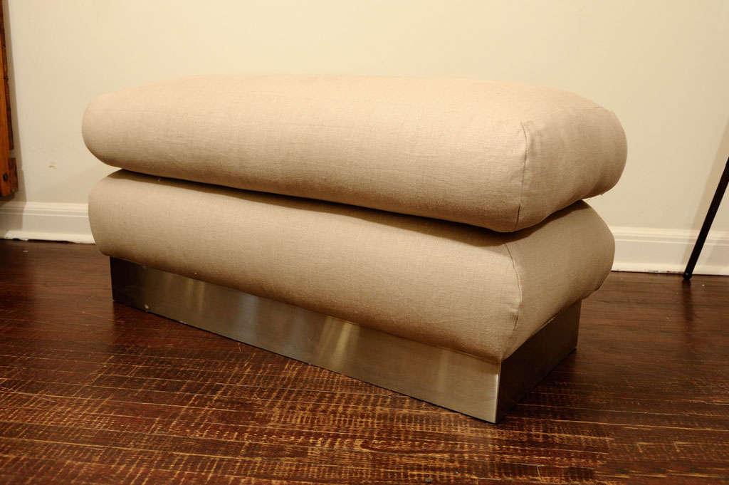Bench Attributed to Karl Springer with Linen Upholstery.