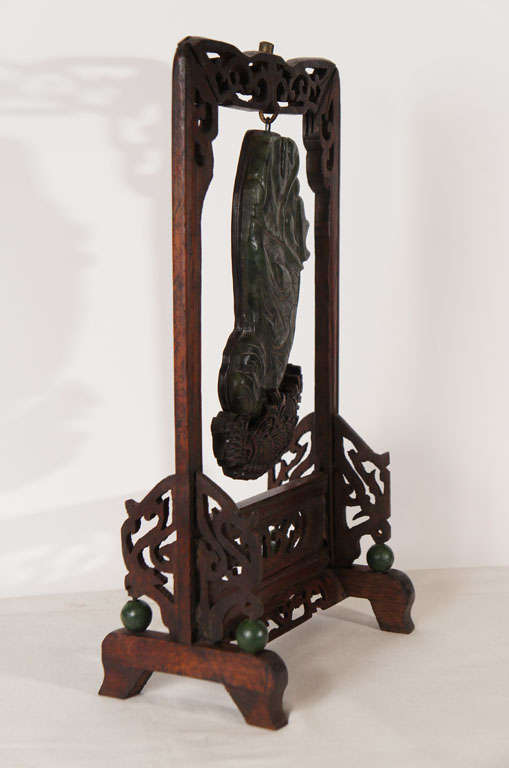 Chinese 19th Century Nephrite Jade Carved Plaque on Stand For Sale