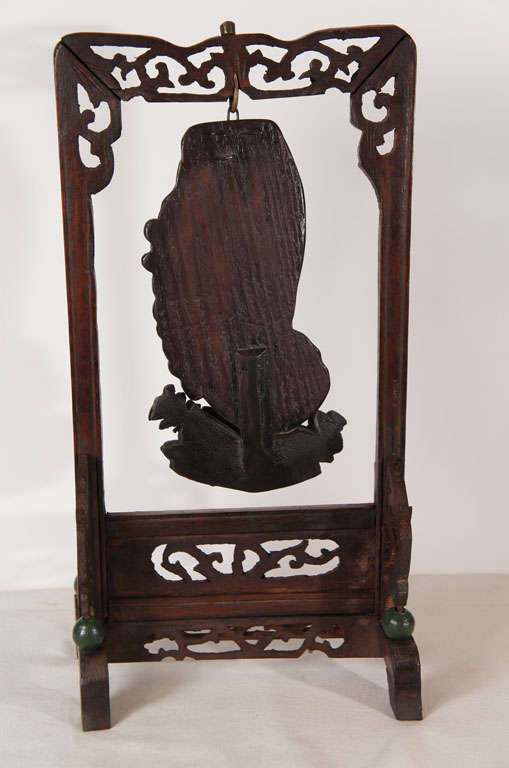 19th Century Nephrite Jade Carved Plaque on Stand For Sale 1