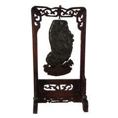 19th Century Nephrite Jade Carved Plaque on Stand