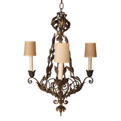 Cast Bronze Three Light Chandelier 10