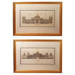 Pair Period Hand Colored Engravings of Blenheim Palace