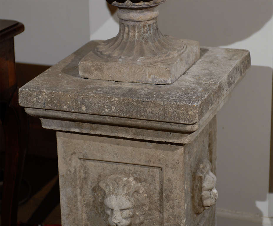English Pair of Stone Garden Urns on Plinths