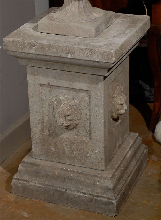Pair of Stone Garden Urns on Plinths 3