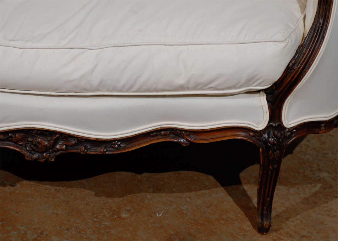 French Louis XV Style Walnut Canapé with New Upholstery and Wraparound Back 1