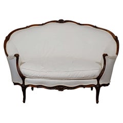 French Louis XV Style Walnut Canapé with New Upholstery and Wraparound Back