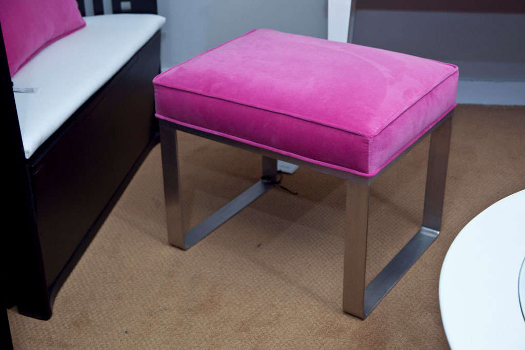 Pair of Brushed Steel Bench with Velvet Cushion