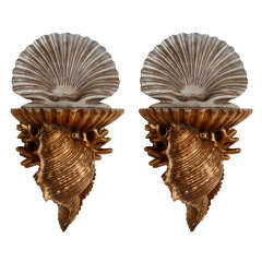 Vintage Gilt 
Silver Gilt Shell Wall Brackets, Mid 20th Century