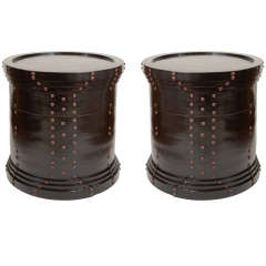 Vintage Pair Black Lacquered Chinese Grain Bins / End Tables, 20th C.