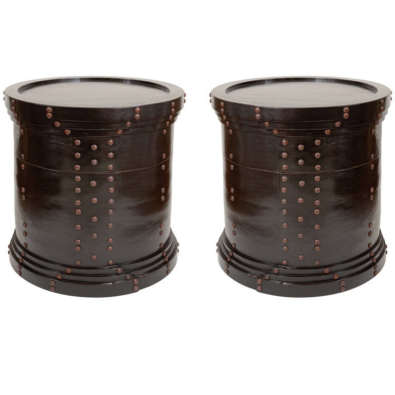Pair Black Lacquered Chinese Grain Bins / End Tables, 20th C.