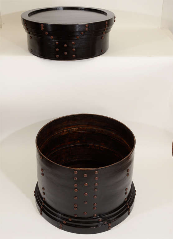 20th Century Pair Black Lacquered Chinese Grain Bins / End Tables, 20th C.
