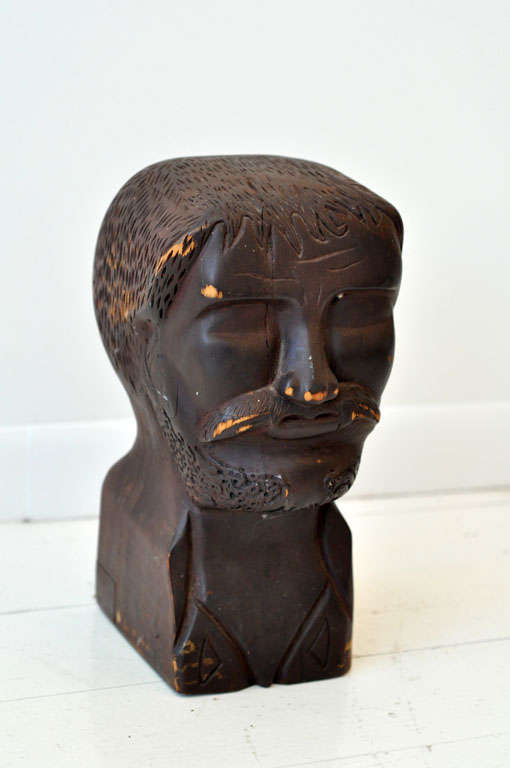 Folk Art Hand Carved Wooden Head Figure