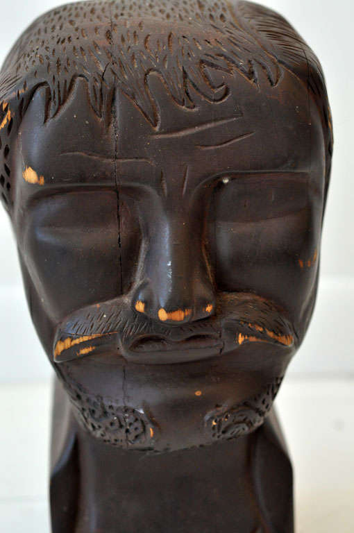 English Hand Carved Wooden Head Figure