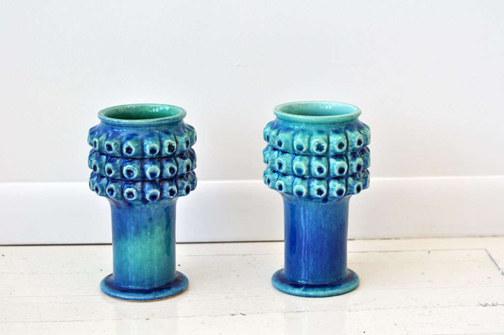 Pair of handmade Royal Haeger ceramic vases with blue glaze