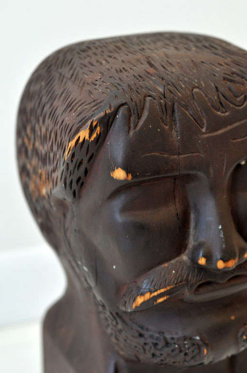 Hand Carved Wooden Head Figure at 1stDibs