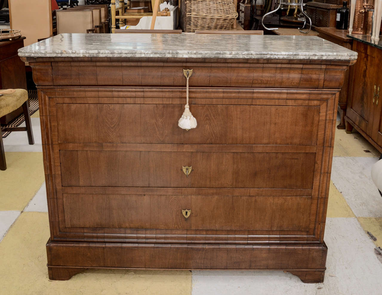 French Louis Philippe Grey Marble Top Commode In Excellent Condition In Southampton, NY