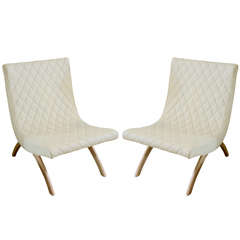 Pair of Creme Colored Quilted Leather Chairs
