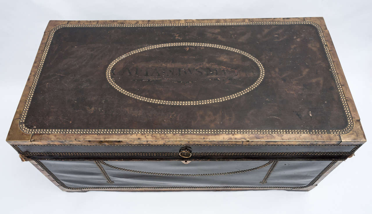 Regency Leather and Brass Camphor Trunk (with provenance) In Fair Condition In Moreton-in-Marsh, Gloucestershire