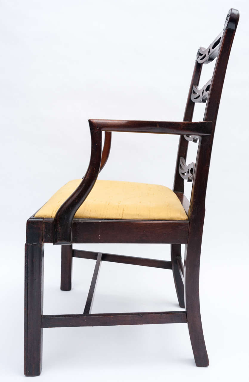 George III Georgian Mahogany Chippendale Elbow Chair