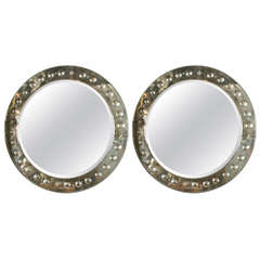 Pair of Round Bullseye Etched Mirrors 3