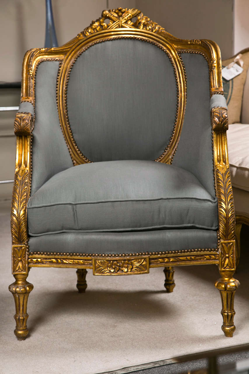 Pair of French Louis XVI Style Bergere Chairs at 1stDibs